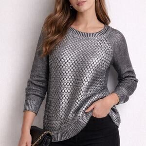 Pinko Anversa Silver Metallic Coated Sweater Size S